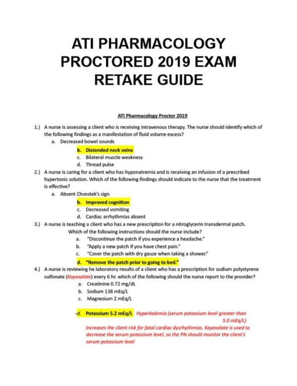 ATI Pharmacology proctored exam 2019 exam retake guide