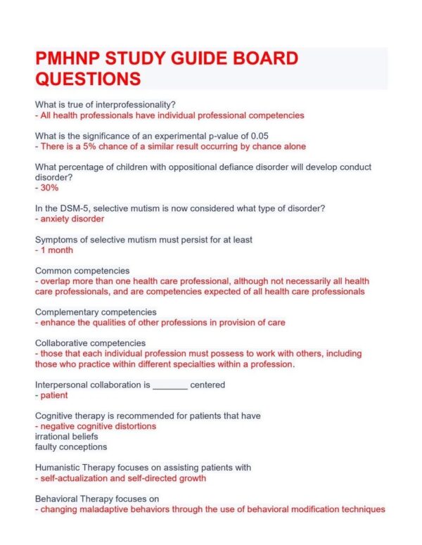 PMHNP Study guide board questions